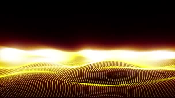 Κίτρινο Κύμα Σωματιδίων Ροή Ψηφιακό Αφηρημένο Φόντο — Αρχείο Βίντεο