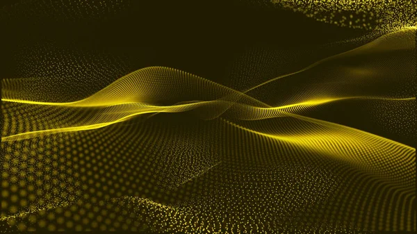 Yellow color wave. Futuristic point wave.  digital communication, science research, 3D illustration music waves