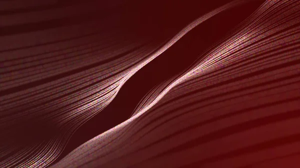 Abstract dark background with connecting dots and lines. Abstract Waving Particle Technology Background Design. Dynamic particles sound wave flowing over dark.