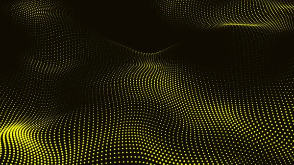 Sarı Soyut Trapcode Dijital parçacık dalgası ve ışık arkaplanı. Canlandırma siber veya teknoloji geçmişi.