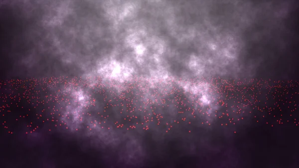 Flowing dot and smoke particles wave isolated on smoke background. Abstract Waving Line Particle technology background. Glowing abstract digital wave red smoke particles.