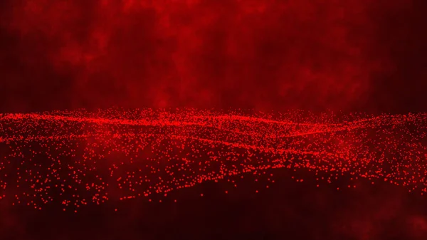 Futuristic red dots and smoke particles flowing wavy. Abstract red with dust particle on the white background. Beautiful wave shaped array of glowing dots.