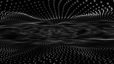 Beyaz ve siyah üç boyutlu dalga fraktal şebekesi. Trapcode formu, parlayan noktalar ve depolama alanı. Soyut teknoloji dalgası. Soyut dönüşüm arkaplanı.