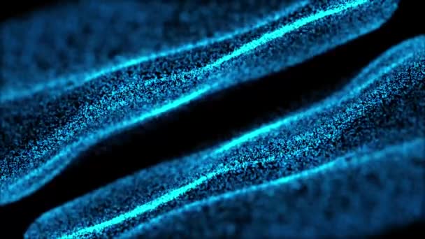 数字技术背景 摘要在黑色背景上孤立的色斑蓝点波 摘要蓝色背景三维波线流动粒子平滑曲线点混合网格技术的未来概念 — 图库视频影像