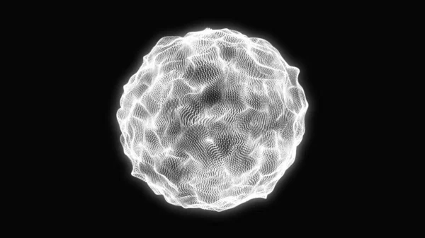 白色发光点球体背景 具有发光球点的几何现代技术概念 粒子抽象球面上的环形畸变波 — 图库照片