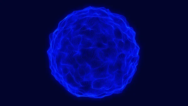 濃い青の光る点が背景に広がります 光る球の点を持つ幾何学的現代技術の概念 — ストック写真