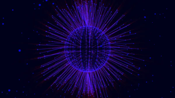 Koncept Molekuly Nebo Atomové Geometrické Koule Drátěný Rám Světlo Hologram — Stock fotografie