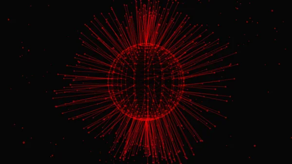 Red dot and line connect. Concept of the molecule or atom geometric sphere wireframe light hologram plexus isolated on black background. Relationship representation in sphere shape.