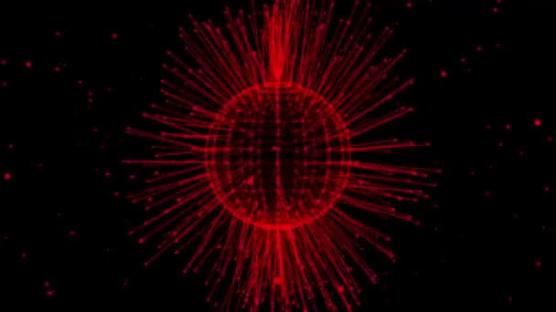 Sains Teknologi Pleksus Merah Abstrak Pada Konsep Bola Berputar Sphere — Stok Video