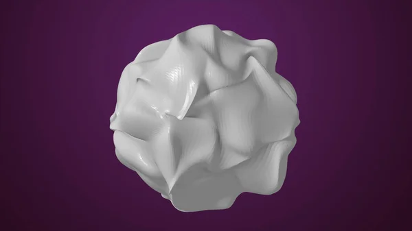 白色灰色多光滑段发光多维能量球 计算机生成的抽象背景 在紫色背景上孤立的白色灰白色闪亮的灰色宇宙圆波 — 图库照片