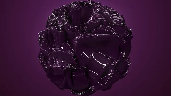 靠近开放的深红色玫瑰 暗巧克力色的多光滑段发光多维能量球 黑巧克力色闪亮的巧克力宇宙波纹孤立在紫色背景上 计算机生成的摘要背景 — 图库照片