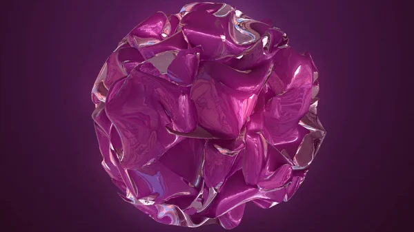 概要化合物の分子と魔法の宇宙輝く球3Dイラスト 球面に反射するネオン照明 幾何学的な形状を持つ未来的なグラデーションポスター — ストック写真