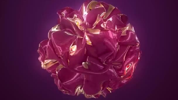 球面に反射するネオン照明 幾何学的な形状を持つ未来的なグラデーションポスター ネオンラウンドで作られた球体 マルチセグメントチョコレートローズ — ストック動画