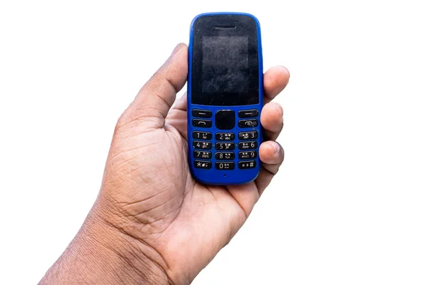 Teléfono Botón Mano Aislado Fondo Blanco Con Espacio Copia — Foto de Stock