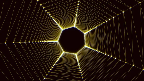 Eğimli tünelin tavanda LED ışıklar ve yıldız ışığıyla yansıtılan 3D yansıması modern teknolojinin çarpıcı bir görsel gösterimidir. Hızlı iş reklamları için güçlü bir geçmiş olarak kullanılabilir ya da bir fütürist olarak.
