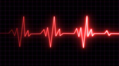 Kalp atışı. Elektrokardiyogram. EKG monitörü acil durumda. Elektrokardiyogram veya EKG. Yaşam çizgisi sona erdi. Vektör formunda parlak kalp atışları. Mavi, yanıp sönen neon bir kalp atışının tasviri. Neon bir kalbin atışı..