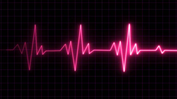 霓虹灯粉色的心脏和心跳的线条 令人惊奇的酷多彩的抽象背景与霓虹灯心跳显示屏的医学研究和一个明亮的波形信号 — 图库照片