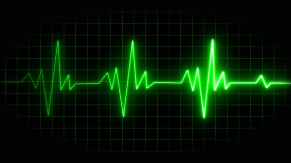 Neonové Srdce Bije Zelené Ilustraci Kardiogram Kardiograf Osciloskop Obrazovka Zelená — Stock fotografie