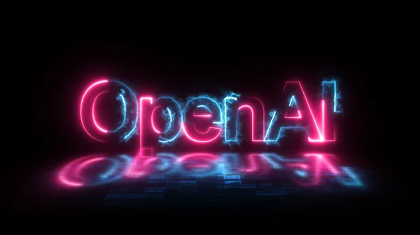 Neon Openai Luzes Azuis Brilhantes Movem Animação Open Nuvem Palavras — Fotografia de Stock