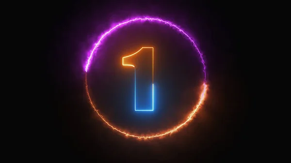 Neon Shiny Number One Text Neon Fire Circle — Stock Photo, Image