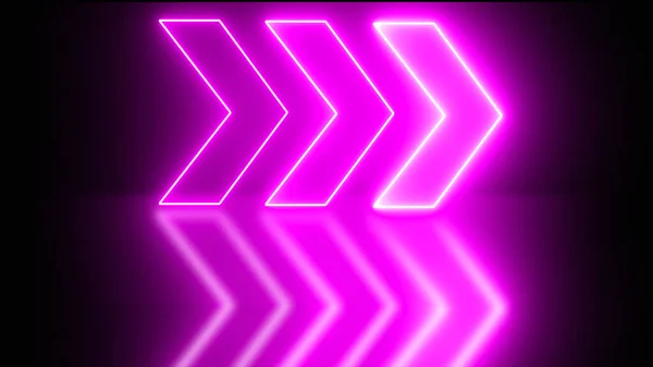 Neon Helder Paars Licht Gloeiende Pijlen Wijzen Naar Rechts Weergave — Stockfoto