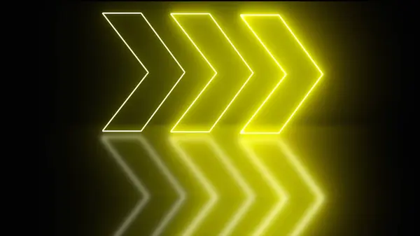 Realistický Neonový Šíp Vektorové Kresby Zářícího Žlutého Abstraktního Nápisu Stínem — Stock fotografie