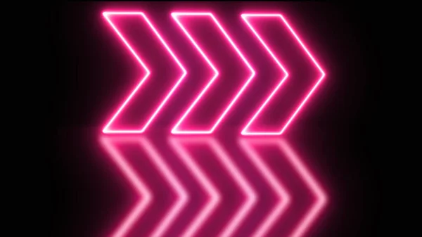 Leuchtender Neon Pfeil Auf Schwarzem Hintergrund Mit Schatten Pinkfarbene Neonpfeile — Stockfoto