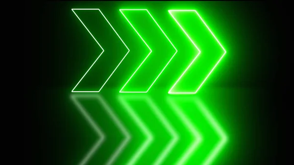 Neon Gloeiende Pijl Wijzer Donkere Achtergrond Kleurrijk Stralend Retro Lichtteken — Stockfoto