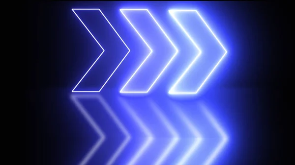 Három Neon Nyíl Renderelés Absztrakt Minimalista Geometrikus Háttér Helyszín Indikátor — Stock Fotó