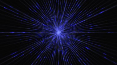 Uzak bir galaksideki fütürist bir yıldız. Yüksek hızlı uçuş hatlarının 3 boyutlu animasyonu. Parçacıklı sihirli patlama yıldızı