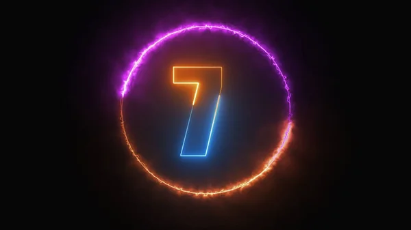 Číslo Sedm Zářící Tmavomodrém Neonovém Světle Bright Neon Font Number — Stock fotografie