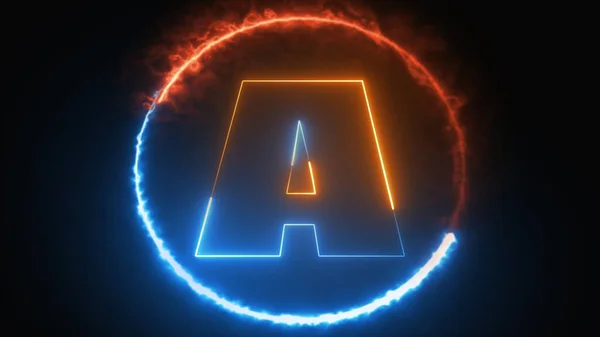 Abstrakt Neonbokstav Logotyp Design Med Brand Cirkel Alfabetet Ett Glödande — Stockfoto