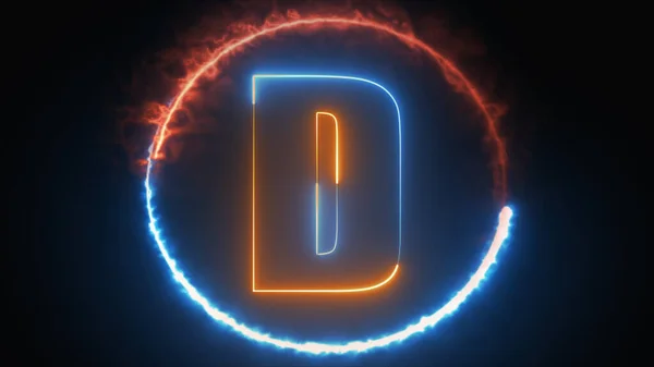 Streszczenie Neonowej Litery Projekt Logo Kręgiem Ognia Alfabet Świecący Ciemnej — Zdjęcie stockowe