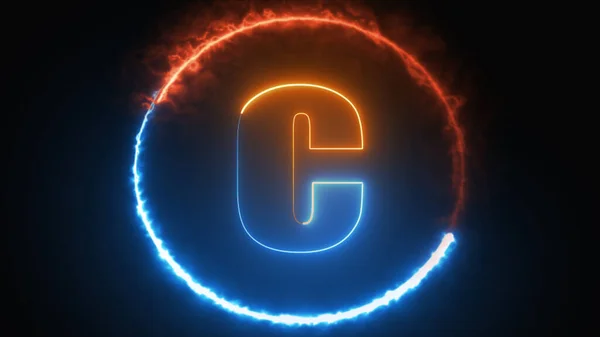 Abstraktní Neonové Logo Ohnivým Kruhem Abeceda Zářící Temné Čáře Tvůrčího — Stock fotografie