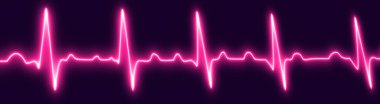 Parlayan mor neon kalp atış çizgisi ikonu mavi ızgara arka planında izole edildi. Kalp atışı, nabız izi, EKG veya Sağlık ve Tıbbi Analiz için EKG kardiyo sembolü. vektör illüstrasyonu