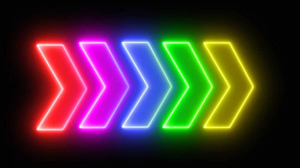 Çok renkli neon işaretli ok. Renkli ve parlak neon oklar ve ışık işareti. Parlak neon ok kümesi. Ok vektör simgesi.