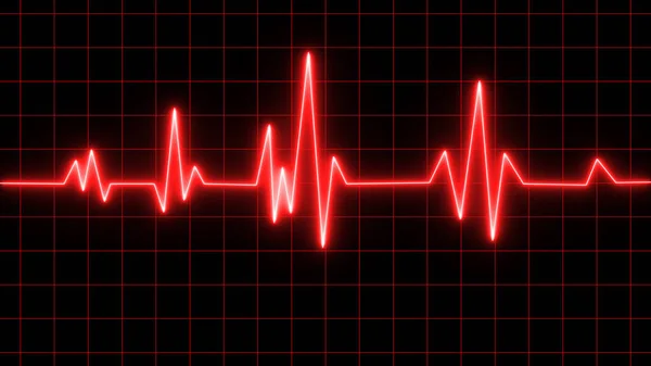 心电图 Ekg 生命体征医疗符号 红色发光的霓虹灯心脏脉动 心电图 红色发光神经元心脏脉象图解 — 图库照片
