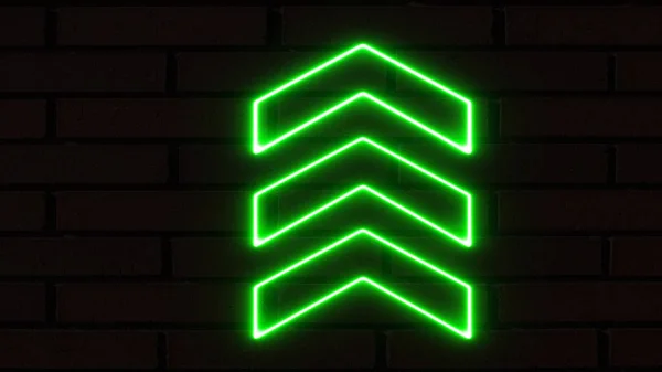 Zářící Směrová Neonová Šipka Sada Jasně Zelených Neonových Šípů Směřujících — Stock fotografie