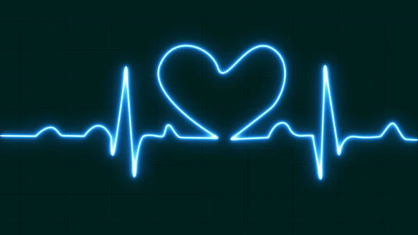 Heartbeat Line Pulse Trace Bright Blue Neon Love Shape Heartbeat — Stock Photo, Image