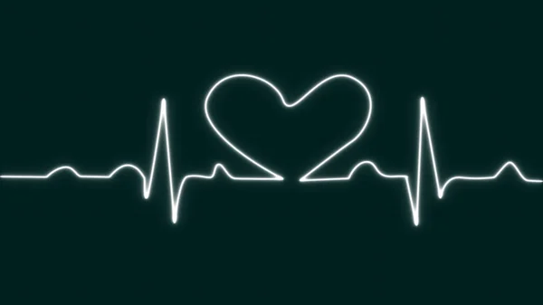 Leuchtend Weißes Neonfarbenes Liebes Herzschlagsymbol Isoliert Auf Blauem Gitterhintergrund Herzschlaglinie — Stockfoto