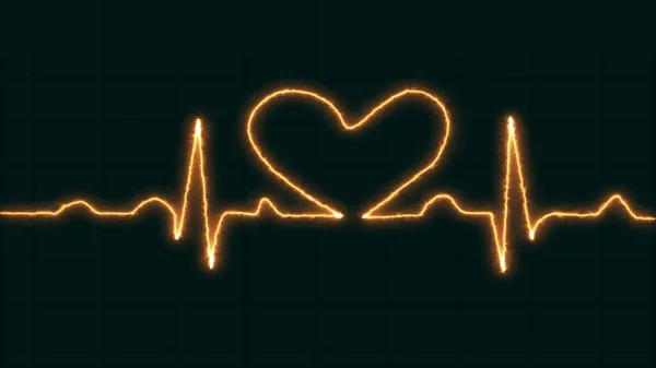 Parlak Kırmızı Ateş Neon Aşk Şekli Kalp Atış Çizgisi Ikonu — Stok fotoğraf