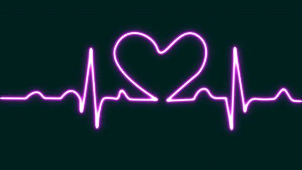明亮的紫色霓虹灯的爱情形状的心跳线图标孤立在蓝色的网格背景 心脏跳动线 脉博痕迹 心电图或心电图心动图符号 用于健康和医学分析 矢量说明 图库图片