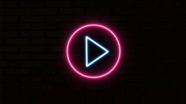 Parlayan neon ses duraklat veya ok düğmesi simgesini çal. Müzik oku düğmesi sembolü. neon ok işareti