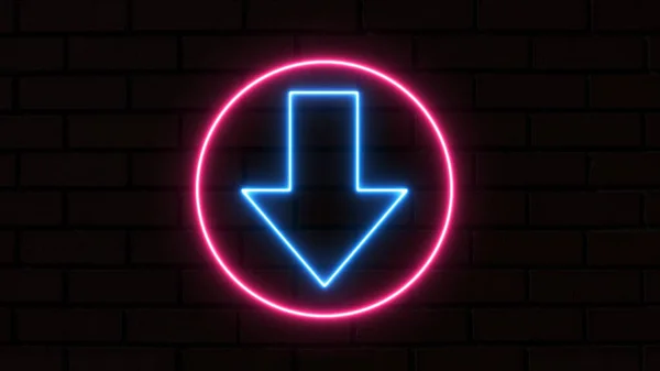 Symbolsymbol Für Den Neonpfeil Wegweiser Der Violette Pfeil Zeigt Nach — Stockfoto