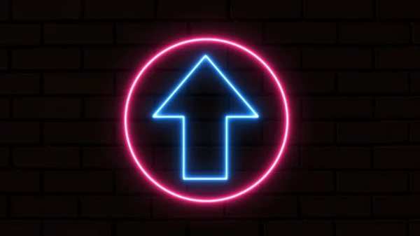 Neon arrow symbol icon. Directional sign. The purple-colored arrow points up. Flashing neon icon to the up arrow. neon arrow sign