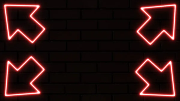 Neon arrow symbol icon. The red-colored arrow points to the corner. Flashing neon icon to the corner arrow.  Directional sign. neon arrow sign