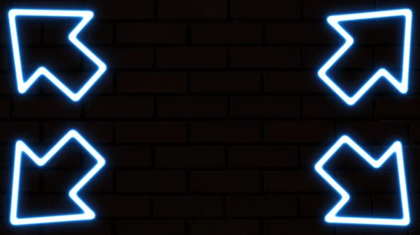 Neon arrow symbol icon. The blue-colored arrow points to the corner. Flashing neon icon to the corner arrow.  Directional sign. neon arrow sign