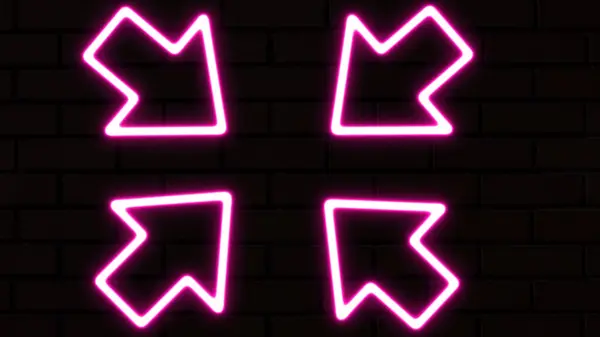 Neon Sembolü Simgesi Mor Renkli Köşeden Merkeze Doğru Işaret Ediyor — Stok fotoğraf