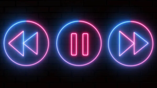 Świecące Neon Dźwięki Grać Przewijanie Przodu Tyłu Strzałka Symbol Ikony — Zdjęcie stockowe