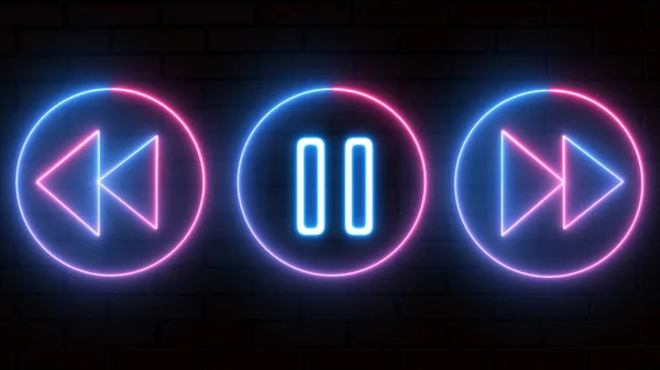 Neon Dźwięki Grać Przewijanie Przodu Tyłu Ikona Symbolu Strzałki Symbol — Zdjęcie stockowe